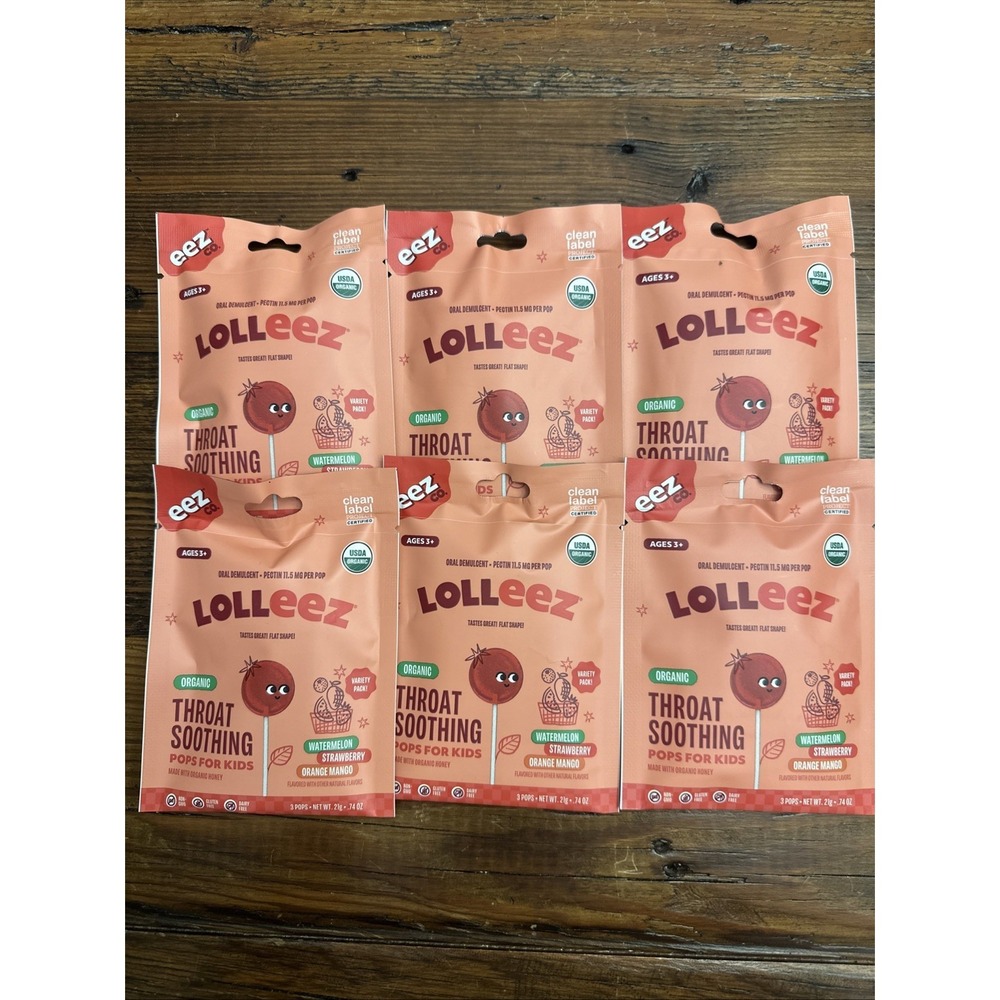 6pk Kids Lolleez Throat Soothing Pops 11.5MG ~ 18 Pops Total ~ Fruits EXP 11/25